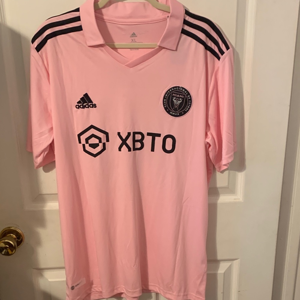 Adidas Pink and Black Soccer Jersey